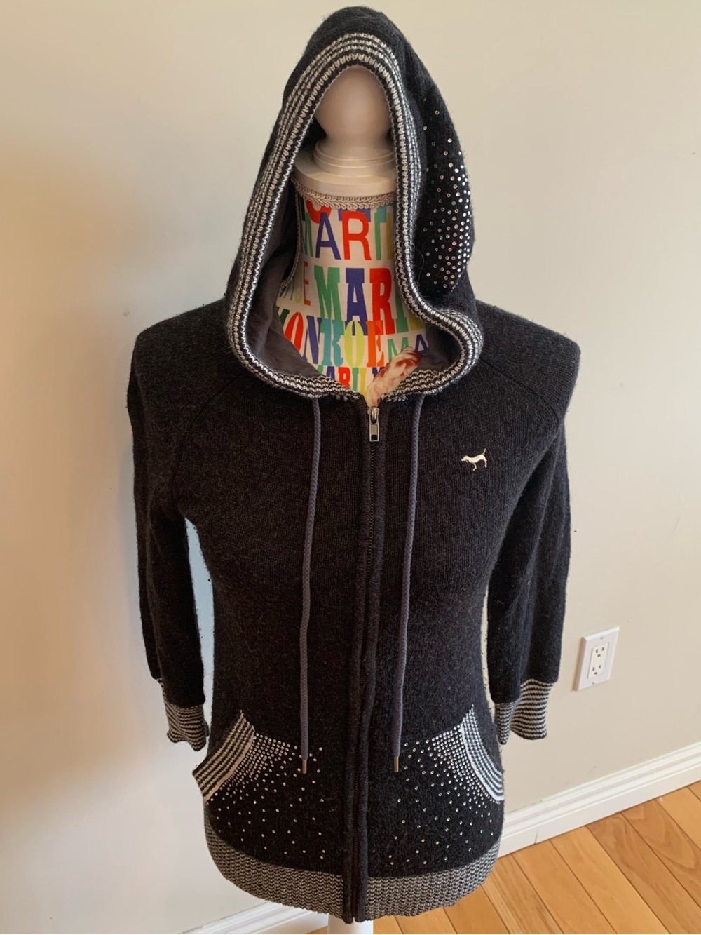 Vintage PINK Victoria's Secret Black Hoodie with Sparkle Embellishment - Picture 10 of 10